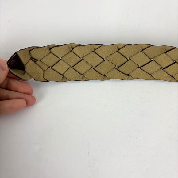 Talbots Vintage Brown Leather Woven Belt Large Brass Buckle main image 7